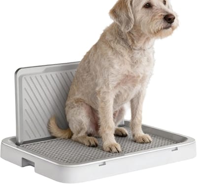 Hondentoilet - Dierentoilet Trainingspot - Zindelijkheidstraining Thuis - Met Dienblad en Paal - 50.5 x 39 x 3 cm - Grijs