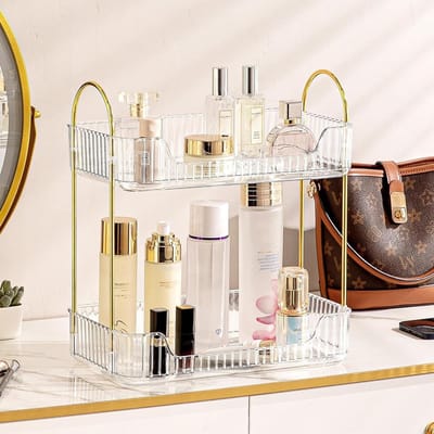 Makeup Organizer met 2 Lagen voor Huidverzorging en Cosmetica - Acryl Opbergruimte voor Lippenstift, Nagelverzorging en Make-up Accessoires in Slaapkamer of Keuken