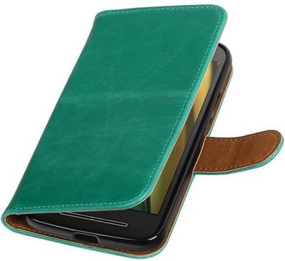 Zakelijke Book Case Telefoonhoesje Geschikt voor de Motorola Moto E3 (3nd Gen) - Portemonnee Hoesje - Pasjeshouder Wallet Case - Groen
