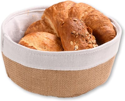 Kesper Broodmandje met stof - katoen/peva - beige - rond - D20 x H9 cm - tafel serveermandje