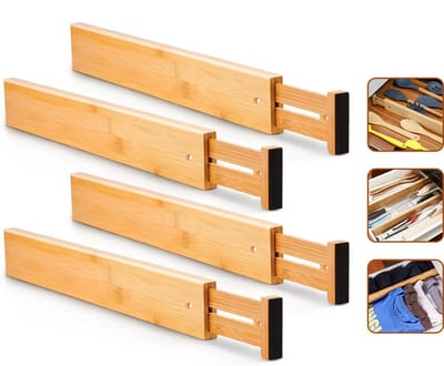 Ladeverdeler - Lade-organizer - Telescopische bamboestrip - Draagbare bamboe verdeler - Verstelbaar - 4-delige set - Bamboe - Natuurlijke houtkleur