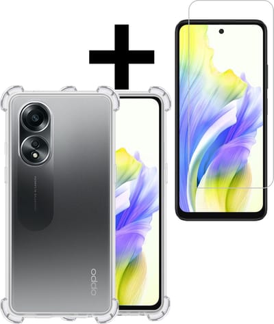 Hoesje - Met Screenprotector - Geschikt voor OPPO A58 - Sterk & Shockproof - Siliconen Case - Back Cover - Telefoon Hoes - Shock Proof - Telefoonhoesjes - Transparant