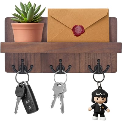 Dailygoods- Sleutelhanger - Houten Sleutelkastje met 3 Dubbele Haken - Wandplank - Decoratieve Plank - Voor Entree/Bureau - Hoogwaardige Houten Ontwerp - Sleutelkast