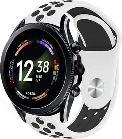 Strap-it Siliconen sport bandje - geschikt voor Fossil Gen 6 44mm / Gen 5 / Gen 5e 44mm - wit/zwart