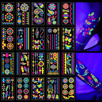 Glow-in-the-Dark Tattoo Set - Tijdelijke Tattoos - Neon Party Accessoires voor Volwassenen en Tieners - Feestdecoratie - 1 Set