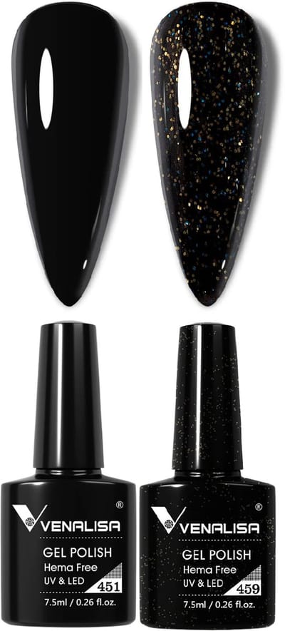 Venalisa UV Gellak Zwart Combi - 15 ml (2x 7.5 ml) - Zwarte Gellak - Gellac Zwart - Gellak Black - Gellak Set Zwart - Gellak Kleuren - Venalisa Gellak - Gellak Nagellak