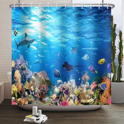 Douchegordijn Onder de Zee - Badkamer Gordijn - Douchen en Privacy - Waterdicht Polyester - 122x183 cm - Veelkleurig