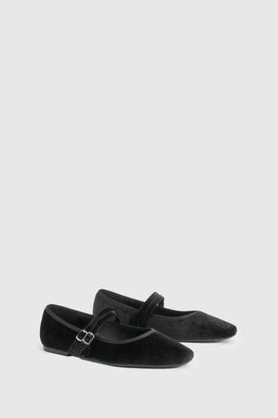 boohoo Dames Ruime pasvorm dubbele band Mary Jane platte schoenen | Zwart | Maat: 41