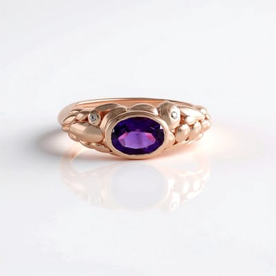 Cavill - Zilveren ring met 0,964 ct ovale Zambia-amethist - 925 Sterling zilver roségoud verguld - Zirkonia ring - Elegante damesring