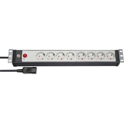 Premium-Line 19" contactdoosstrip voor schakelkasten 8-voudig zw/lichtgr 3m H05VV-F 3G1,5 19"-Format