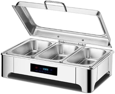 Elektrische buffetserver - Voedselwarmer serveer - Gerechten warm houden - Geïsoleerde trays deksels - 9L capaciteit - Zilver