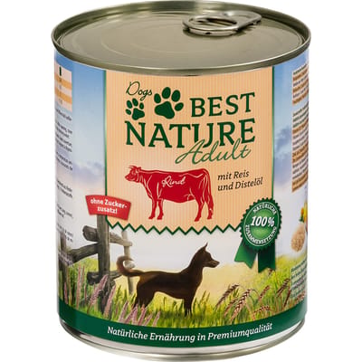 12x 800g Best Nature Dog Adult Rund, rijst & saffloerolie Hondenvoer nat