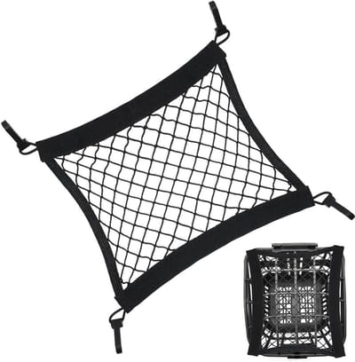 Bagagenet voor fietsen, 30 x 30 cm, elastisch net met elastiek en 4 haken, praktische houder voor helm en accessoires, auto-bagagenet