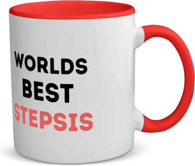 Akyol - worlds best stepsister koffiemok - theemok - rood - Zus - de beste stiefzus - verjaardagscadeau - verjaardag - cadeau - cadeautje voor zus - zus artikelen - kado - geschenk - gift - 350 ML inhoud