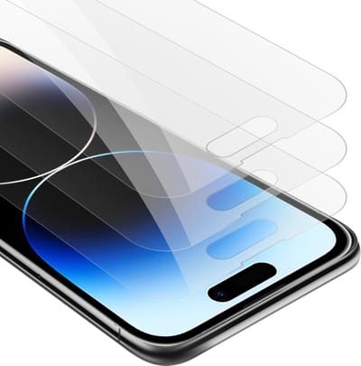 Cadorabo 3x Screenprotector geschikt voor Apple iPhone 14 PRO MAX - Beschermende Pantser Film in KRISTALHELDER - Getemperd (Tempered) Display beschermend glas in 9H hardheid met 3D Touch