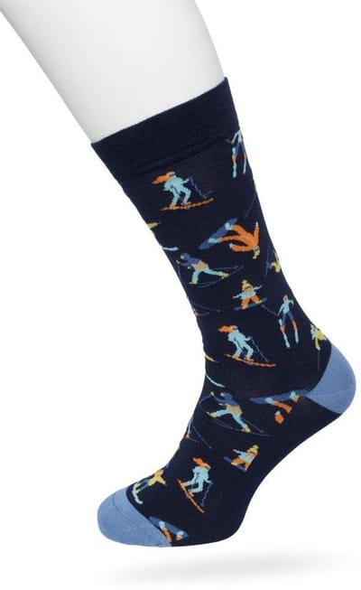 Bonnie Doon Heren Sokken met Wintersport Print maat 40/46 Donker Blauw - Thema Sokken - Skiën - Ski - Snowboard - Cadeau Sokken - Word je Happy en vrolijk van - Zacht Katoen met Gladde Teennaad - Comfort - Perfect Cadeau - Black Iris - BT992135.134