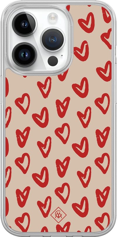 Casimoda® hoesje - Geschikt voor iPhone 14 Pro - Sweet Hearts - 2-in-1 case - Schokbestendig - Illustratie - Verhoogde randen - Rood, Transparant