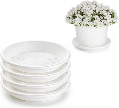Plasticforte plantenpot onder schotel / opvang schaal - 4x - wit - dia 26 cm - Kunststof - voor een pot met dia 30/35 cm