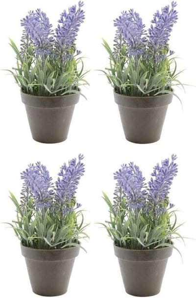 Bellatio Kunstplant - 6x stuks - lavendel - paars - 17 cm - in pot - lavandula - Kunstplanten/nepplanten
