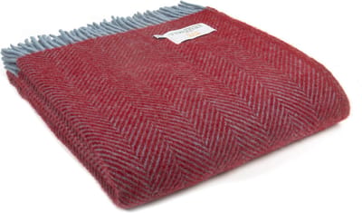 Plaid Visgraat Rood en Blauw (Strawberry & Petrol) - 150x183 - Nieuw Wol - Tweedmill UK
