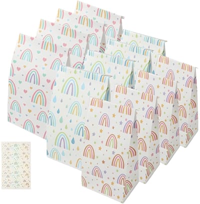 Dailygoods - 12Stuks Kleurrijke Feestzakjes van Kraftpapier, 13x22x8cm Regenboog Snoep Gunstzakken met Stickers, Ideaal voor Feestjes en Geschenken