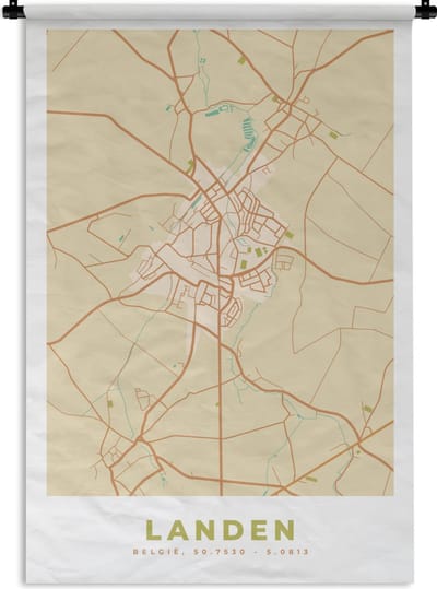Wandkleed - Wanddoek - Plattegrond - Landen - Retro - Kaart - Stadskaart - 120x180 cm - Wandtapijt