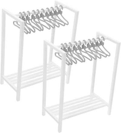 Poppenkledingrek met Hangers - Miniatuur Kledingstandaard - Poppenhuis Decoratie - Realistisch Ontwerp - 19 x 15 x 8 cm - Wit