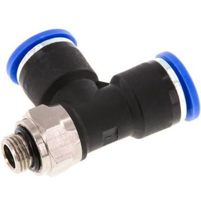 10mm x G1/8'' rechte hoek T-stuk Messing/PA 66 Insteekfitting Buitendraad Draaibaar NBR