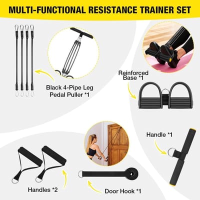 verstelbare borstexpander fitness-weerstandsbanden met 4 koorden, verstelbare weerstandsbanden met handgrepen, buiktrainer, multifunctionele trainer voor thuis, zwart