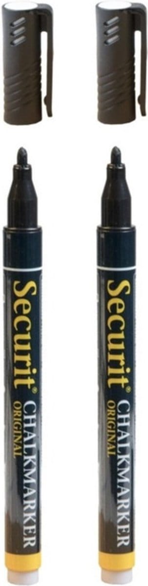 2x securit krijtbord stift - zwart - ronde punt - 1-2 mm - voor borden glas en keramiek
