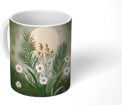 Mok - Koffiemok - Bloemen - Bladeren - Zon - Groen - Mokken - 350 ML - Beker - Koffiemokken - Theemok