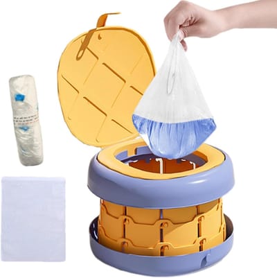 Draagbaar Potje - Opvouwbaar Toilet - Zindelijkheidstraining Onderweg - Antislip Basis - 30 x 28.3 x 11.71 cm - Geel