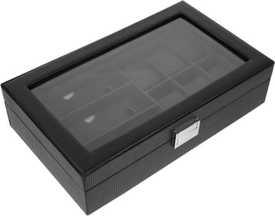 Opbergkoffer Sieraden - Horloge Kist - Veilig Opbergen - Afsluitbaar Met Glas - 35x21x9 cm - Zwart