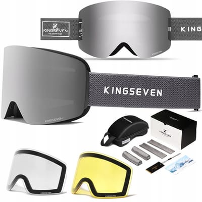 KingSeven - Randloze Unisex Skibril met UV400 en Polarisatiefilter - Grijs - 3 lenzen - Model Z309