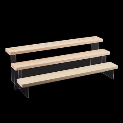 nbeads 3-laags displayverhoging van helder acryl, display standaard helder display rek houten riser voor cupcakes parfums snoep met oorbel sieradendisplay, bamboekleur