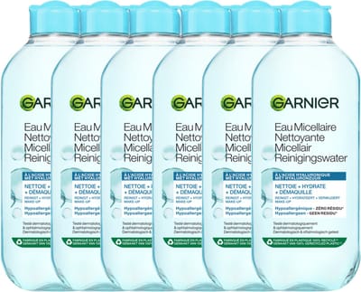 Garnier SkinActive Micellair Reinigingswater met Hyaluronzuur - Reinigt, Hydrateert en Verwijdert Make-Up - Hypoallergeen - 400ml - 6 stuks