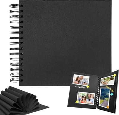DIY Foto Album 17 x 17 cm Scrapbook met 20 Bladen, Ringband, Zwart, Perfect voor Herinneringen en Creatieve Projecten