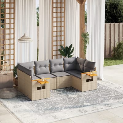vidaXL - 6-delige - Loungeset - met - kussens - poly - rattan - beige
