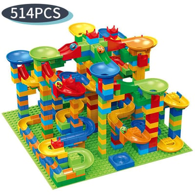 88-514PCS Course de Billes Blocs de Piste Labyrinthe Jouet Compatible city Blocs de Construction Blocs Toboggan Entonnoir Jouets Briques DIY Jouets blue