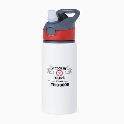 Hacebo® - hoera 50 jaar waterfles met rietje rood - Verjaardag cadeau - Papa - Mama - Collega - Grappige tekst - water fles - 650ML