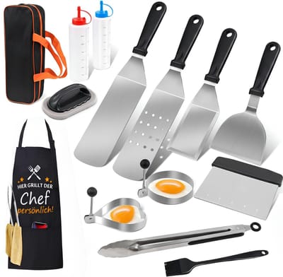 SP® BBQ Accesoires ( set ) - Grillspatel - RVS Grillaccessoires - BBQ-accessoires in Koffer - Zilver - 37cm x 28cm x 7cm