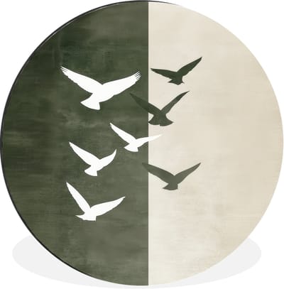 WallCircle - Wandcirkel - Muurcirkel - Japandi - Vogel - Groen - Aluminium - Dibond - 30x30 cm - Binnen en Buiten