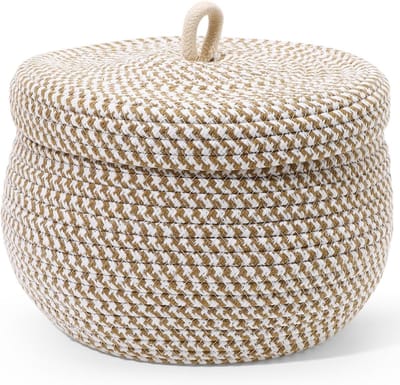 SnelShoppen - Ronde Opbergmand met Deksel van Katoen, 21 x 21 x 17 cm, Stofdicht en Decoratief voor Organisatie in Slaapkamer, Badkamer en Woonkamer