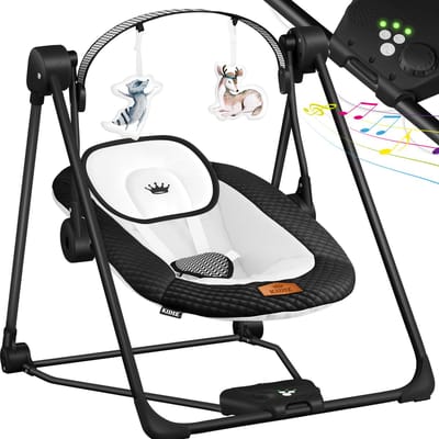 KIDIZ® Wipstoel Baby Elektrisch Babyschommel tot max 9kg - Schommelstoel voor Baby Swing met Speelboog en 5 schommelsnelheden - Zwart