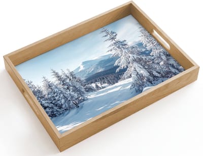 Dienblad hout 40x30 cm - Schootdienblad - Winterlandschap - Natuur - Berg - Bomen - Sneeuw - Borrelplank rechthoek - Plateau dienbladen