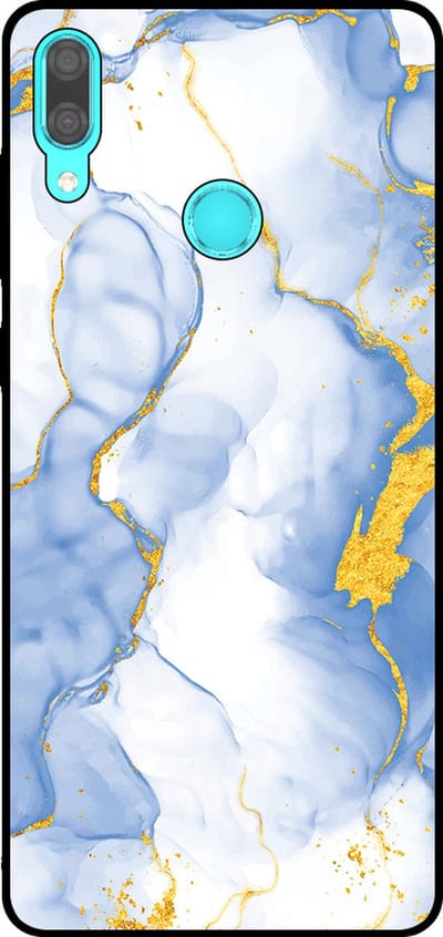 Smartphonica Telefoonhoesje Geschikt voor Huawei Y7 (2019) met Lichtblauw Goud Marmer Opdruk - TPU Backcover Case Lightblue Gold Marble Design geschikt voor Huawei Y7 (2019)