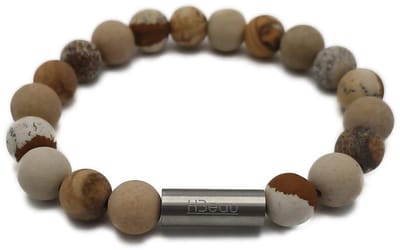 H-Beau - Handgemaakte Armband van Edelstenen - Natuurstenen - Jaspis kralen - RVS Kraal - 8mm - lengte 16,5cm - Mat - Beige - Bruin - Dames - Tiener - Unisex - Sterrenbeeld - Horoscoop - Maagd