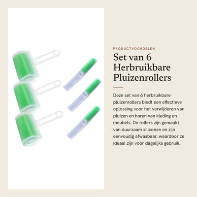 Dailygoods- Pluizenroller Herbruikbaar - Set van 6 Pluizen-/Haarrollers - Afwasbare Pluizenroller - Vochtbestendig - Duurzaam - Handvat van Kunststof - Pluizenborstel