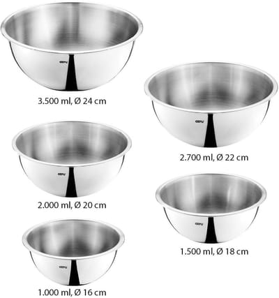 Mengkommen, Beslagkommen, Schalen, Set van 5 Stuks, RVS, Vaatwasmachinebestendig - GEFU