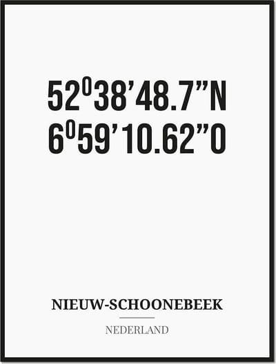 Poster/kaart NIEUW-SCHOONEBEEK met coördinaten